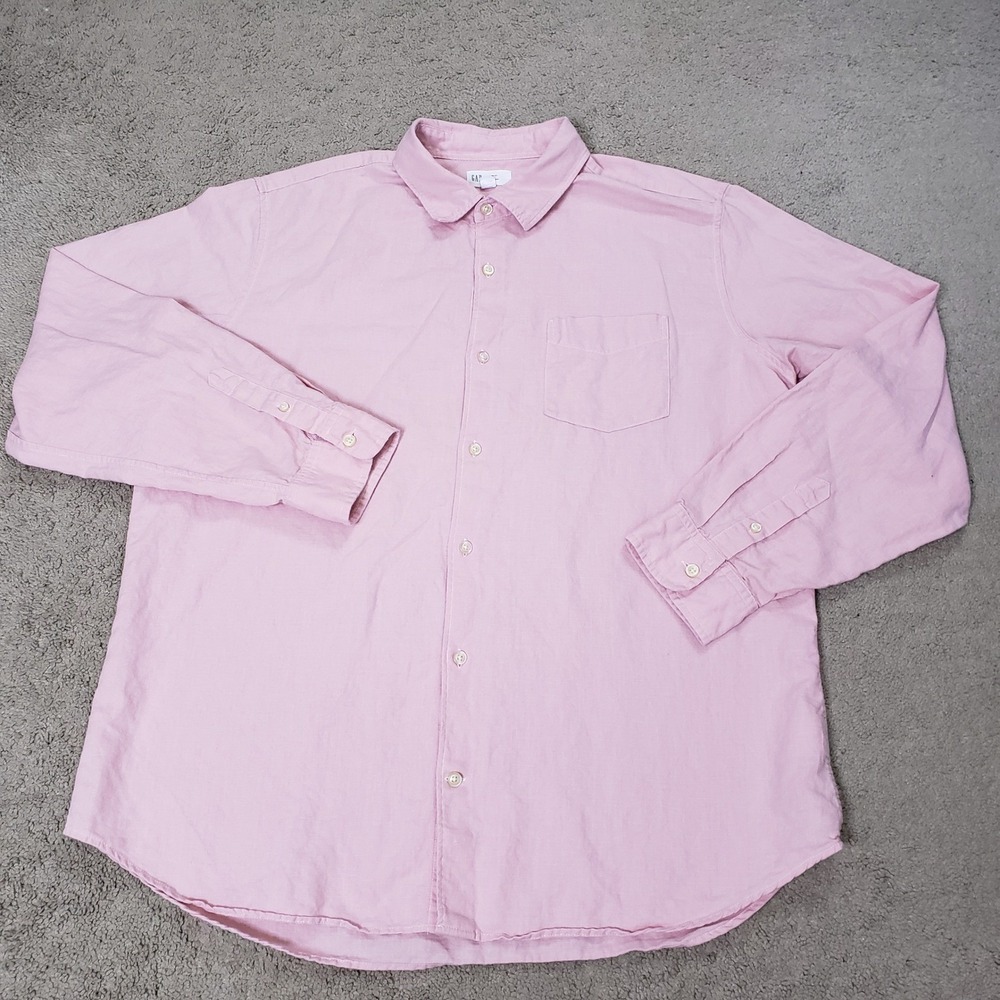 GAP Mens XL Pink Linen Cotton Blend Long Sleeve Button Down Shirt Casual